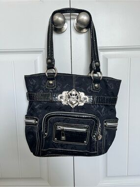 Kathy Van Zeeland Y2K Black Shoulder Bag with Silver Accents